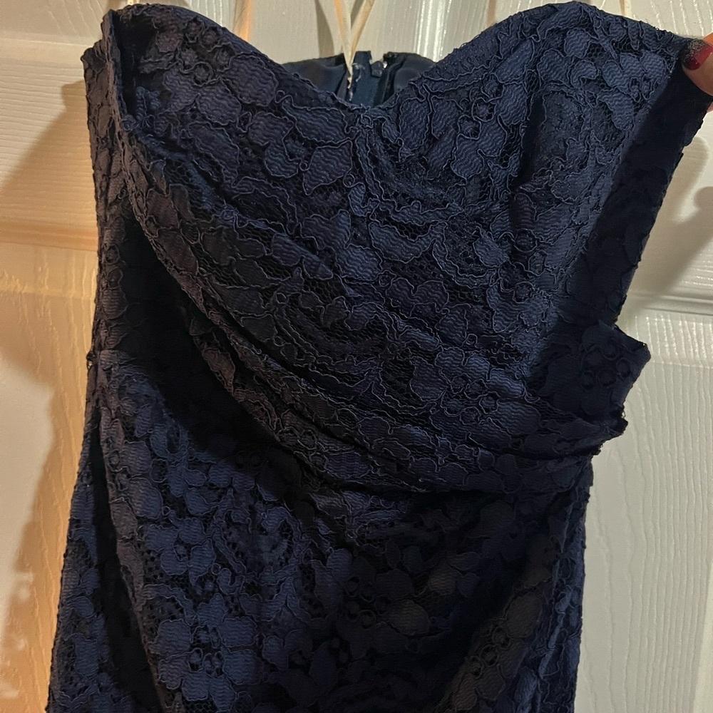 Navy Blue Lace Floorlength David’s Bridal bridesmaid dress - size 10